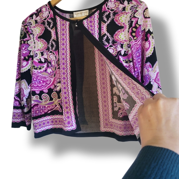 🌿Draper's & Damon's Women's 8P Purple Pink Black Multi Print Cropped Blazer - Picture 9 of 13